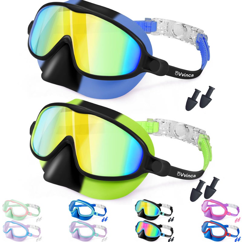Vvinca Swim Goggles with Nose Cover, 2 Pack Wide View Diving Mask Anti-Fog UV No Leak Toddlers Swimming Goggles for Kids 3-12 - Image 1