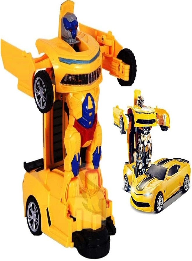 FAMOUS QUALITY Car to Robot Converting Toy for Kids with Bright Lights and Music (Yellow) - Image 1