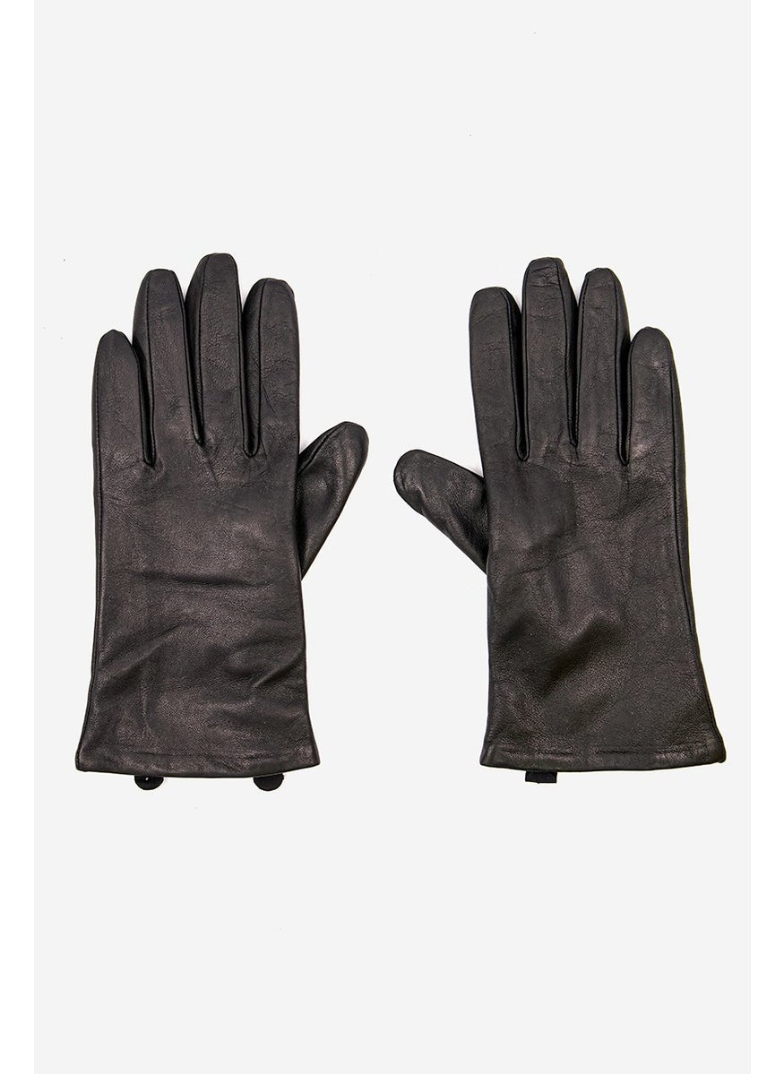 Tchibo - Women Plain Leather Gloves, Black - Image 1