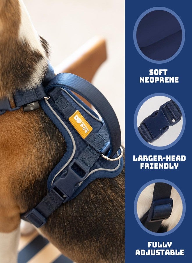 DF Freedom No Pull Martingale Dog Harness and Leash Set, Front Clip Adjustable Harness with Reflective & Padded Handle, Easy Walking & Training, Navy Blue, 1", Chest 30.4" - 45.2" - Image 3