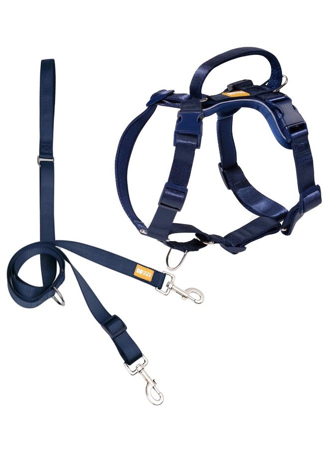 DF Freedom No Pull Martingale Dog Harness and Leash Set, Front Clip Adjustable Harness with Reflective & Padded Handle, Easy Walking & Training, Navy Blue, 1", Chest 30.4" - 45.2" - Image 1