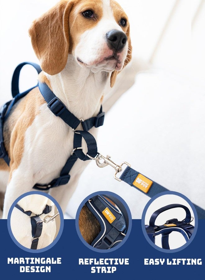 DF Freedom No Pull Martingale Dog Harness and Leash Set, Front Clip Adjustable Harness with Reflective & Padded Handle, Easy Walking & Training, Navy Blue, 1", Chest 30.4" - 45.2" - Image 2