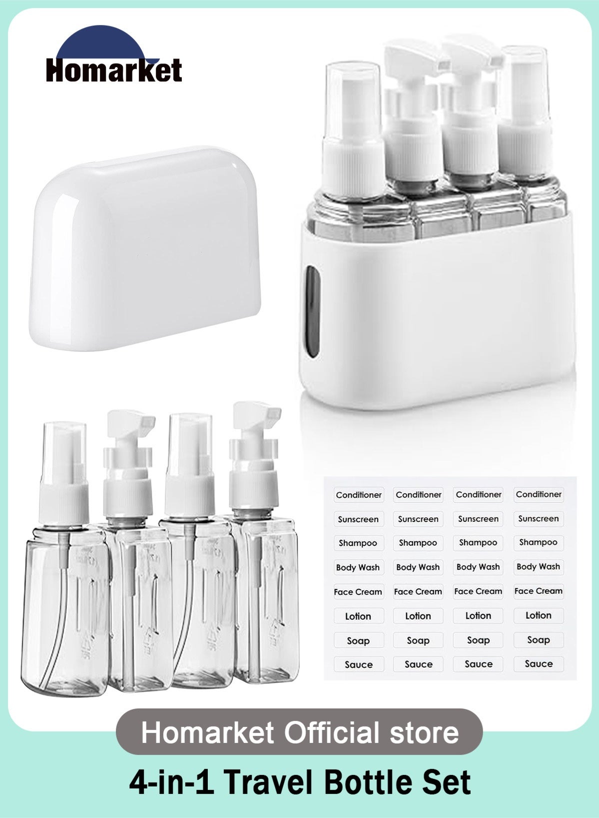 4 Pack Travel Bottles Set for Toiletries: TSA Approved Toiletry Containers, 50ml/2oz Leak Proof Travel Size Accessories with Label and Storage Box, Perfect for Business or Personal Travel Use,Grey