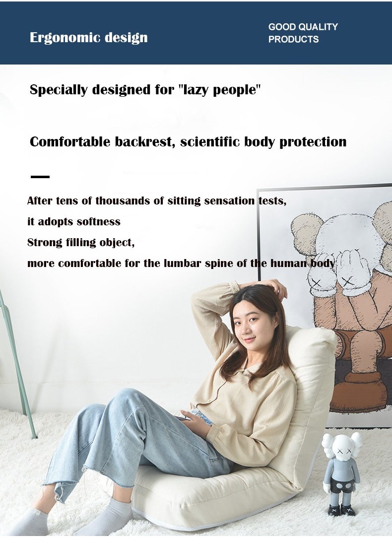 Arabest Bedroom Lazy Sofa Balcony Single Tatami Leisure Sofa Foldable with Backrest Floor Seat Small Sofa Bed Thickened Breathable Soft Lazy Sofa Beige  - Image 4