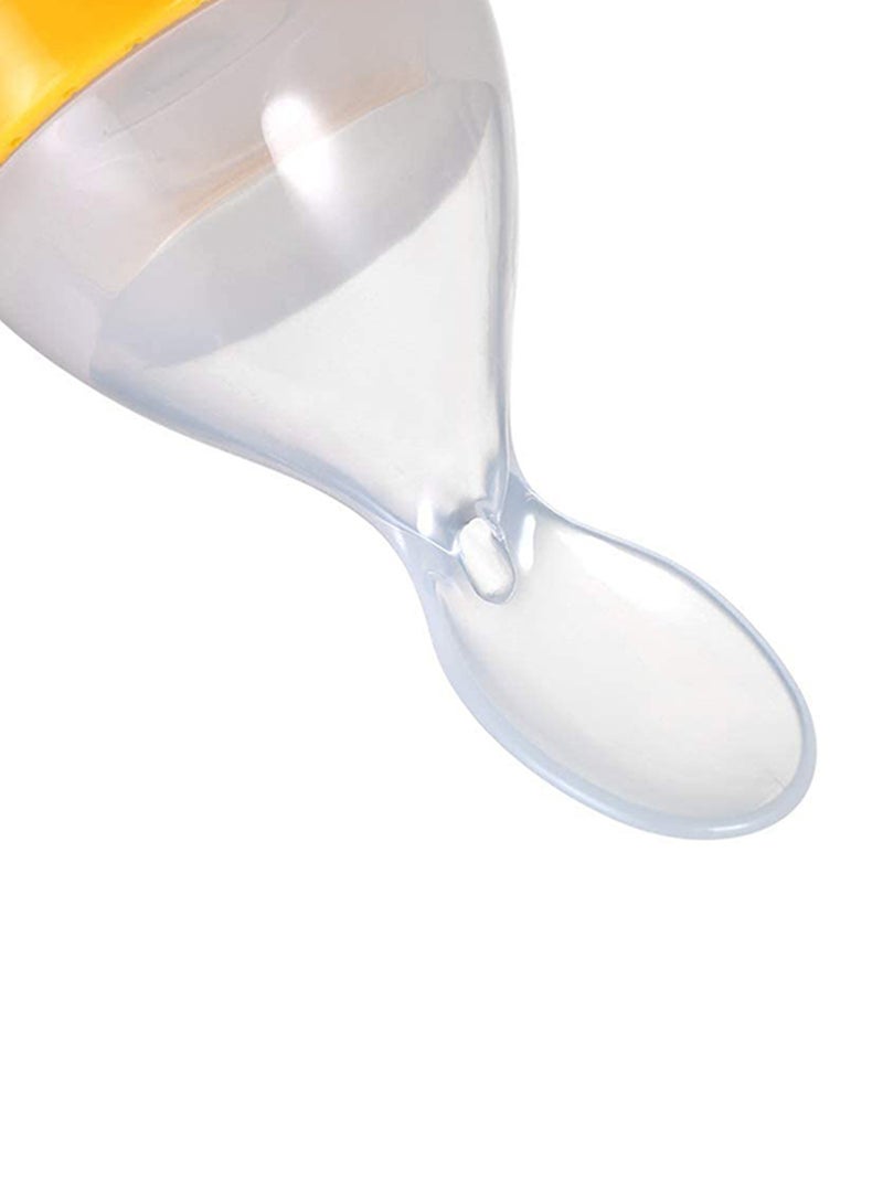 Leak Proof Food Dispensing Silicone Baby Feeding Bottle And Spoon - Yellow/Clear - Image 4