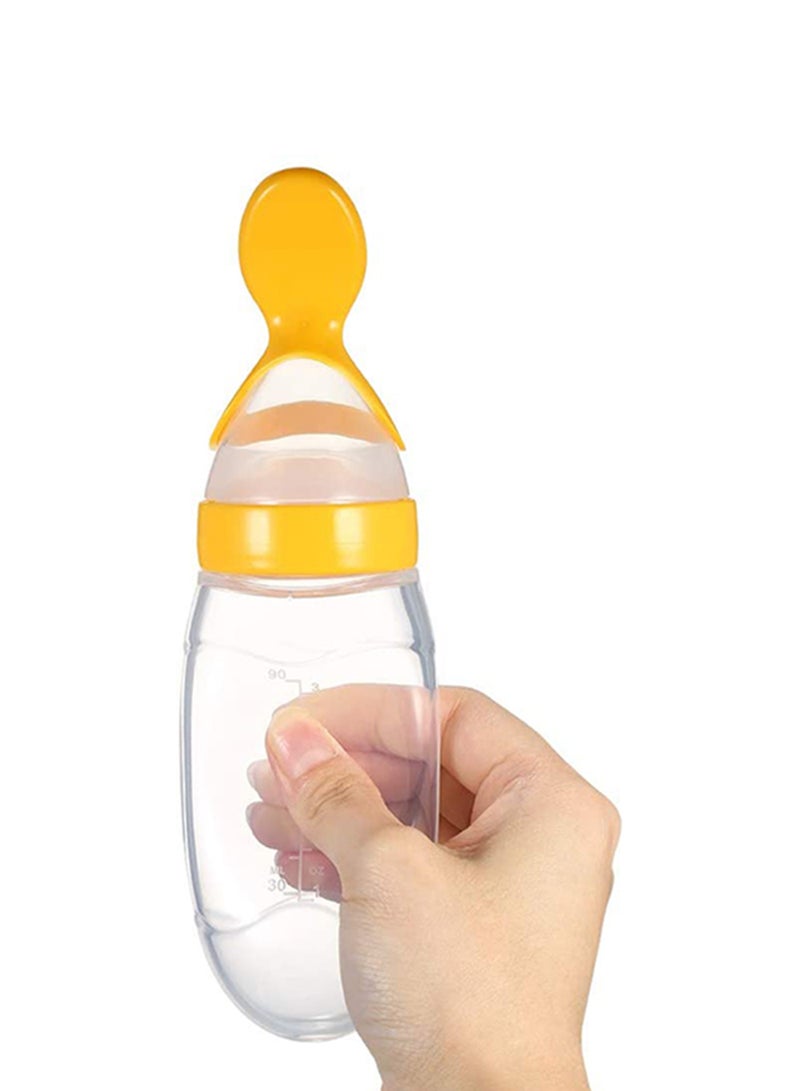 Leak Proof Food Dispensing Silicone Baby Feeding Bottle And Spoon - Yellow/Clear - Image 3