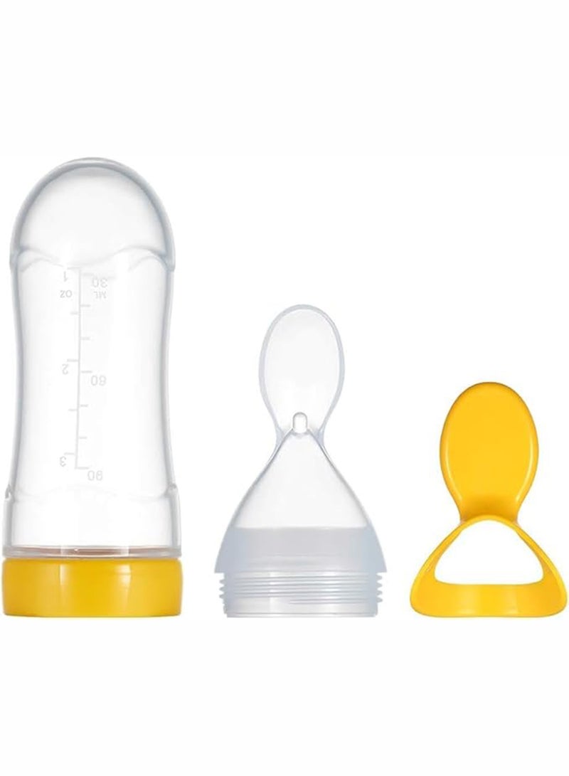 Leak Proof Food Dispensing Silicone Baby Feeding Bottle And Spoon - Yellow/Clear - Image 2