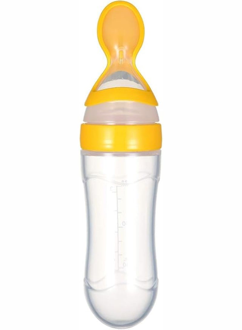 Leak Proof Food Dispensing Silicone Baby Feeding Bottle And Spoon - Yellow/Clear - Image 1