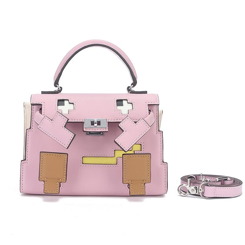 Mosaic Kelly Bag With Concave-Convex Design, Leather Handbag, Crossbody Bag, Underarm Bag, Shoulder Bag, Macaron Color - Image 1