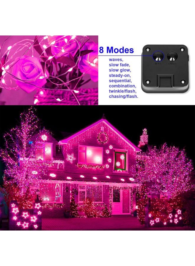 YAOZHOU Solar Christmas String Lights Pink Outdoor Waterproof 100 LED（2 Pack） 8 Modes Copper String Lights Fairy Lights for Valentine's Day Garden, Patio, Fence, Balcony, Outdoors(pink 2pcs - Image 4