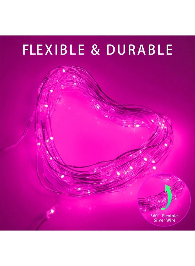 YAOZHOU Solar Christmas String Lights Pink Outdoor Waterproof 100 LED（2 Pack） 8 Modes Copper String Lights Fairy Lights for Valentine's Day Garden, Patio, Fence, Balcony, Outdoors(pink 2pcs - Image 5