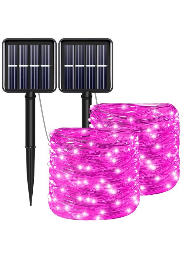 YAOZHOU Solar Christmas String Lights Pink Outdoor Waterproof 100 LED（2 Pack） 8 Modes Copper String Lights Fairy Lights for Valentine's Day Garden, Patio, Fence, Balcony, Outdoors(pink 2pcs - Image 1