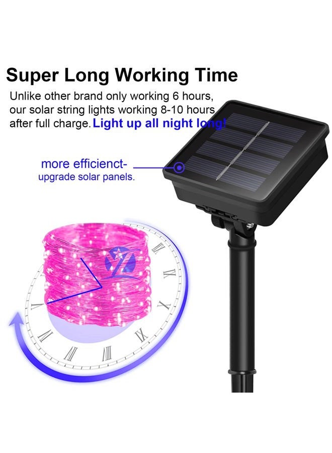 YAOZHOU Solar Christmas String Lights Pink Outdoor Waterproof 100 LED（2 Pack） 8 Modes Copper String Lights Fairy Lights for Valentine's Day Garden, Patio, Fence, Balcony, Outdoors(pink 2pcs - Image 2
