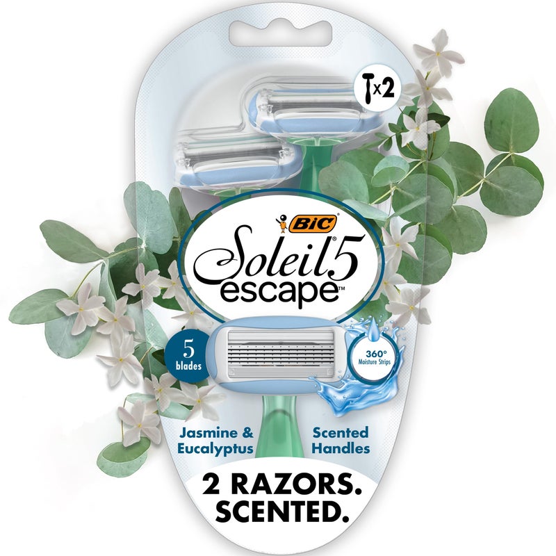 BIC Soleil 5 Escape Scented Women's Disposable Razors, 5 Blades, Comfortable Shave, Jasmine & Eucalyptus Scented Handle Shaving Razors for Women, 2 Count - Image 1