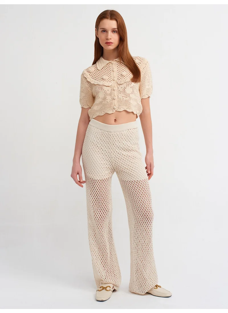 ديلفين 70159 Openwork Waist Elastic Lined Knitwear Trousers-Ecru