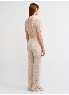 Dilvin 70159 Openwork Waist Elastic Lined Knitwear Trousers-Ecru  - Image 2