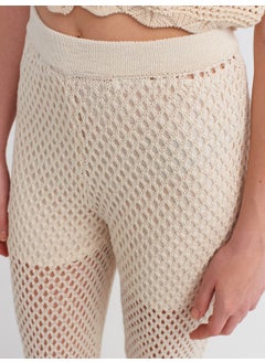 Dilvin 70159 Openwork Waist Elastic Lined Knitwear Trousers-Ecru  - Image 3