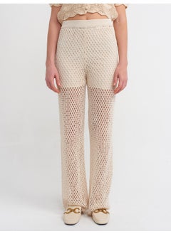 Dilvin 70159 Openwork Waist Elastic Lined Knitwear Trousers-Ecru  - Image 4