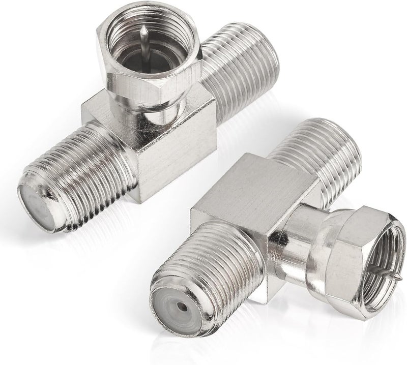 Superbat wlaniot F Type Splitter 3 Way Connector F Male to Dual F Female Coaxial Connector Adapter for TV Video VCR Antenna TV Cable Satellite Tuner Antenna 2pcs - Image 1