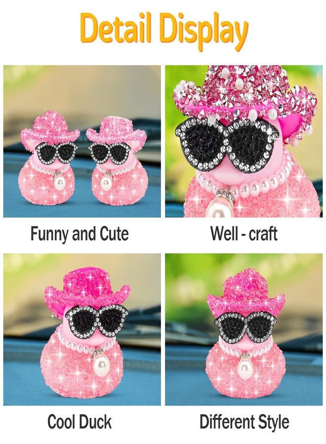 wonuu Pink Diamond Rubber Duck Dashboard Decorations Car Ornaments for Cool Car Accessories, White&Pink-All - Image 4