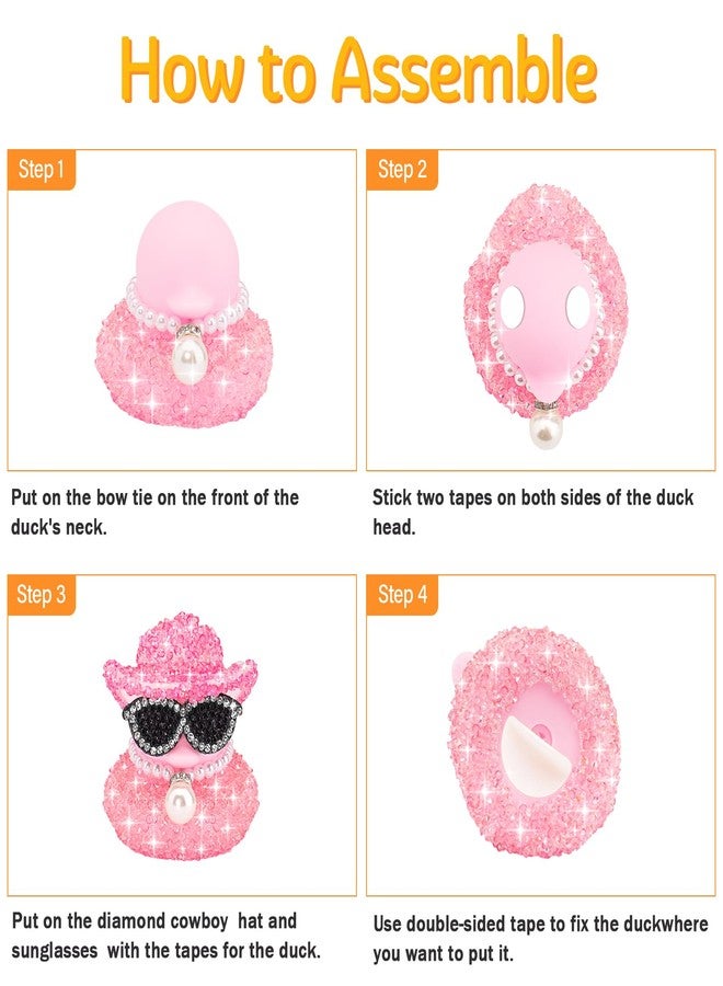 wonuu Pink Diamond Rubber Duck Dashboard Decorations Car Ornaments for Cool Car Accessories, White&Pink-All - Image 2