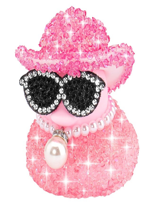 wonuu Pink Diamond Rubber Duck Dashboard Decorations Car Ornaments for Cool Car Accessories, White&Pink-All - Image 1