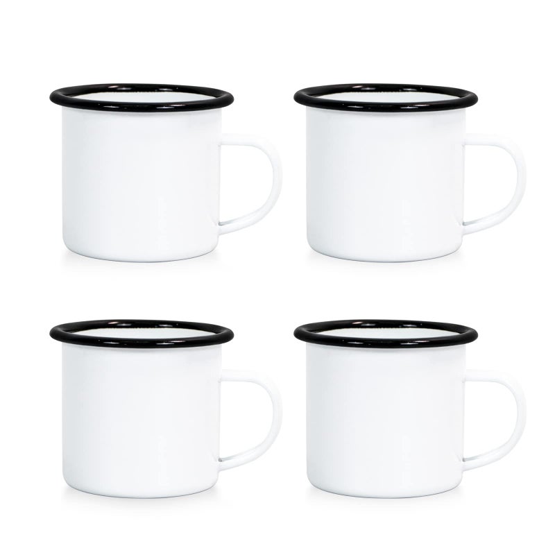 MAIKESUB 4 Pack Sublimation Blank Enamel Mug 12 OZ with Black Rim Camping Travel Coffee Metal Mug Can be used as a gift for Christmas Thanksgiving Mothers Day Fathers Day