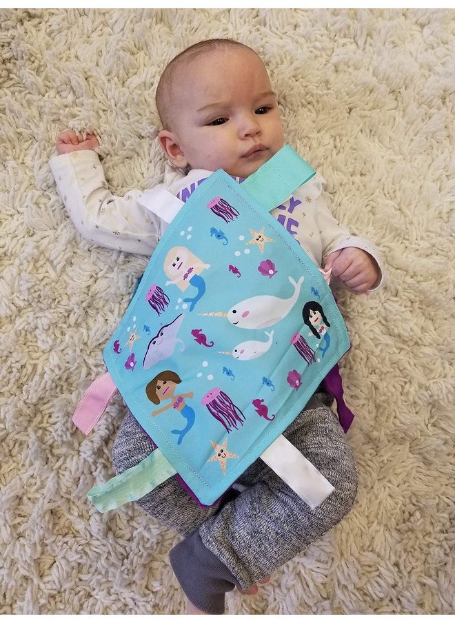 The Learning Lovey Lovey Chew Blanket Crinkle Toy Tag Square Sensory By Baby Jack (Mermaids And Narwhals)  - Image 5