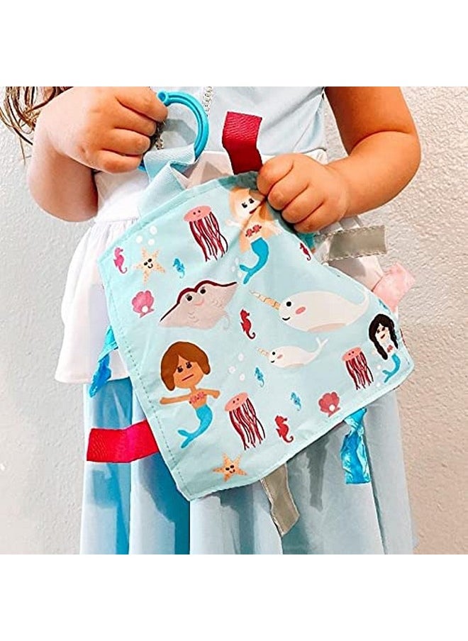 The Learning Lovey Lovey Chew Blanket Crinkle Toy Tag Square Sensory By Baby Jack (Mermaids And Narwhals)  - Image 3