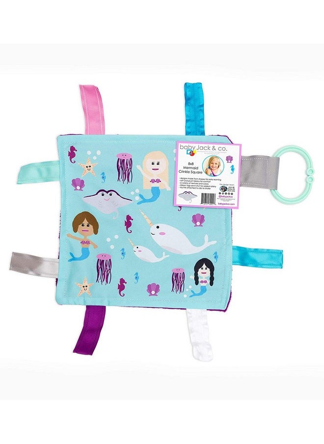 The Learning Lovey Lovey Chew Blanket Crinkle Toy Tag Square Sensory By Baby Jack (Mermaids And Narwhals)  - Image 2