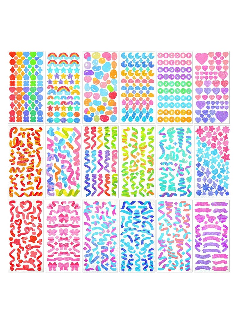 SYOSI 18 Sheets Scrapbook Sticker Laser Ribbon Colorful Letter Confetti Shiny Decoration Bling Photo Conor DIY Decor for Journal Diary Album Card Making Arts and Crafts - Image 1