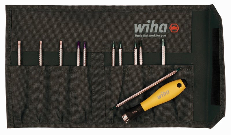 Wiha 26985 12 Piece ESD Safe DriveLoc IV Blade Set in Canvas Pouch