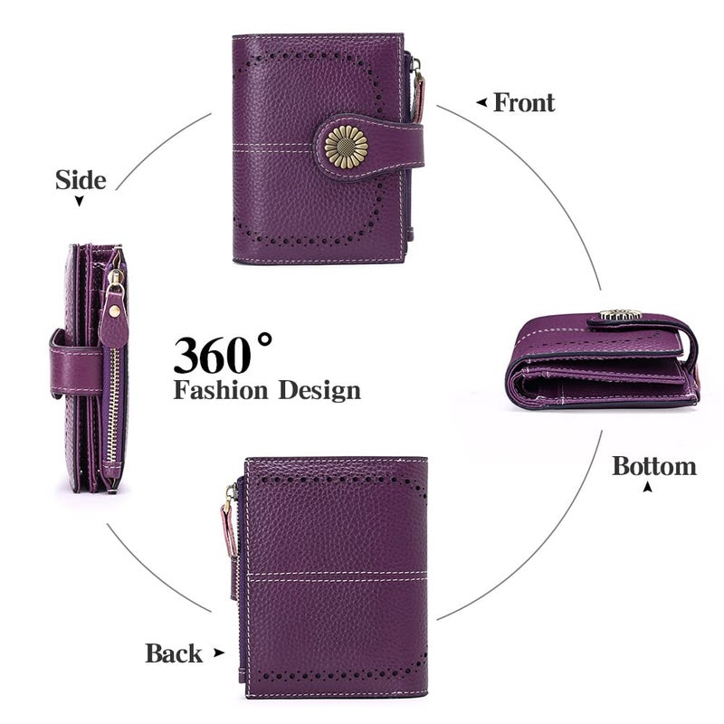 SENDEFN Small Womens Wallet Leather Bifold Card Holder RFID Blocking with Zipper Coin Pocket - Image 4