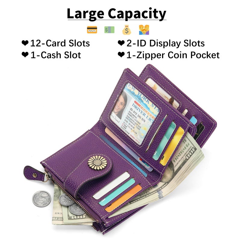 SENDEFN Small Womens Wallet Leather Bifold Card Holder RFID Blocking with Zipper Coin Pocket - Image 2