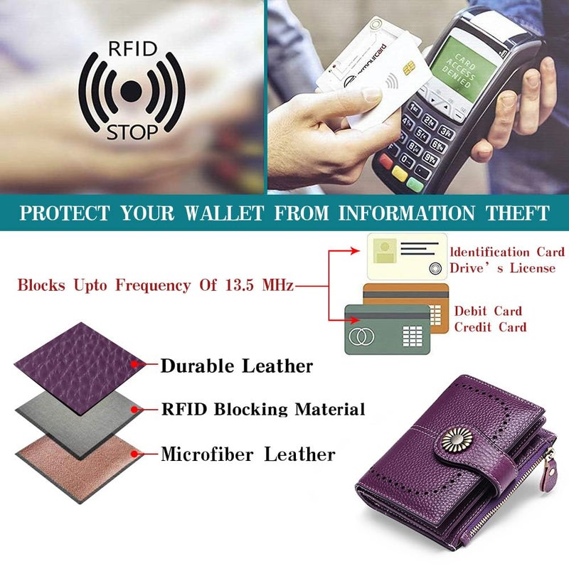 SENDEFN Small Womens Wallet Leather Bifold Card Holder RFID Blocking with Zipper Coin Pocket - Image 5