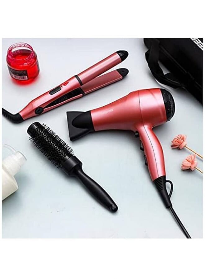 PROMASS مجموعة تصفيف الشعر 4 في 1 - مجفف شعر محمول ومملس ومجعد مع حقيبة إيفا 2000 واط مثالي لتصفيف جميع أنواع الشعر - Image 1