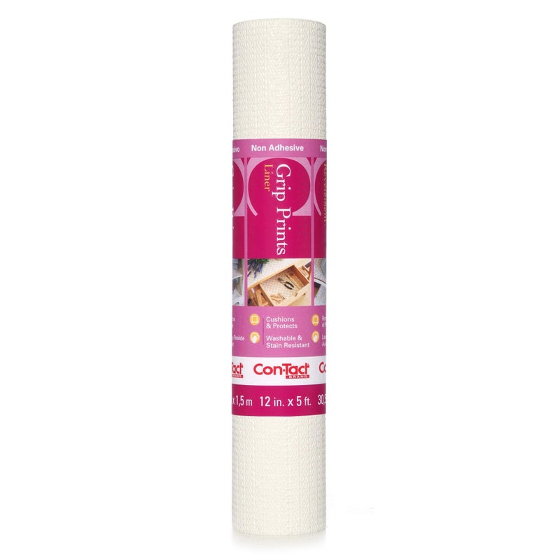 ConTact Brand Grip Prints Shelf Liner Durable and NonAdhesive Liners NonSlip Drawer and Cabinet Liner 12 x 5 White Pack of 1 Roll