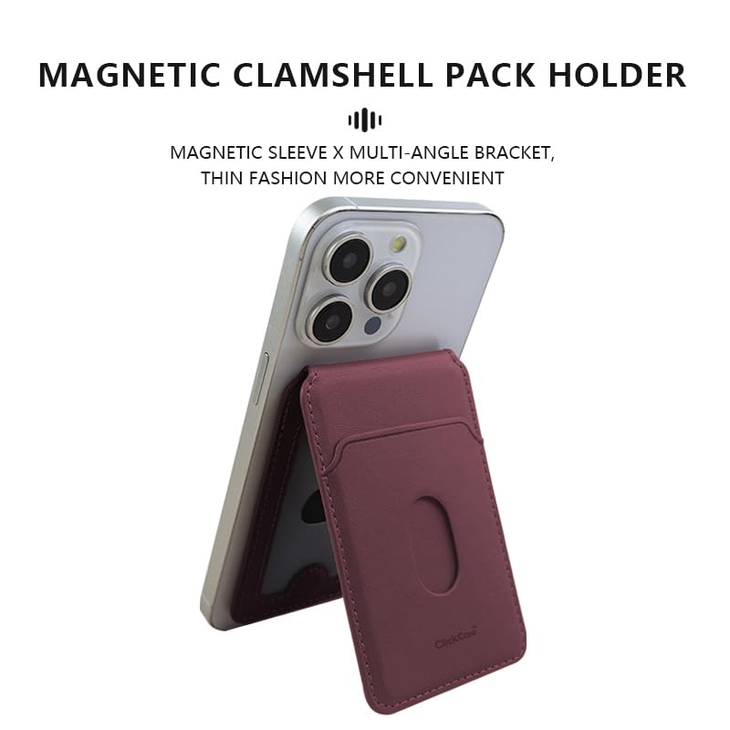 ClickCase محفظة ClickCaseBifold MagSafe، محفظة بسيطة مع حامل، محفظة إغلاق مغناطيسي لهواتف iPhone 16/15/14/13/12، حامل بطاقات، جلد نباتي (أحمر نبيذي) - Image 4