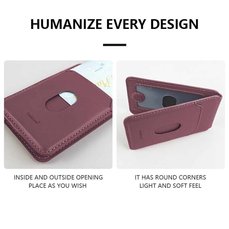 ClickCase محفظة ClickCaseBifold MagSafe، محفظة بسيطة مع حامل، محفظة إغلاق مغناطيسي لهواتف iPhone 16/15/14/13/12، حامل بطاقات، جلد نباتي (أحمر نبيذي) - Image 5
