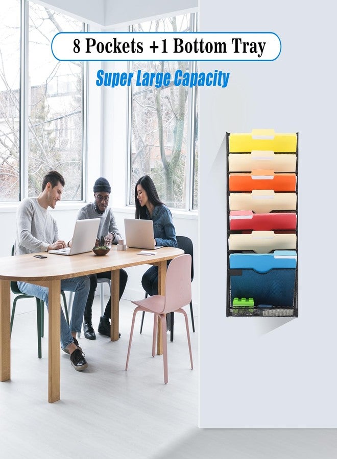 EASEPRES Desk File Organizer Mesh 9-Tier, Hanging Wall Mount Document Organization Stand, Desktop Vertical Mail Paper Folder Holder Rack with Bottom Tray for Office Home Cubicle Countertop, Black - Image 3