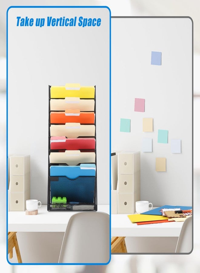 EASEPRES Desk File Organizer Mesh 9-Tier, Hanging Wall Mount Document Organization Stand, Desktop Vertical Mail Paper Folder Holder Rack with Bottom Tray for Office Home Cubicle Countertop, Black - Image 2