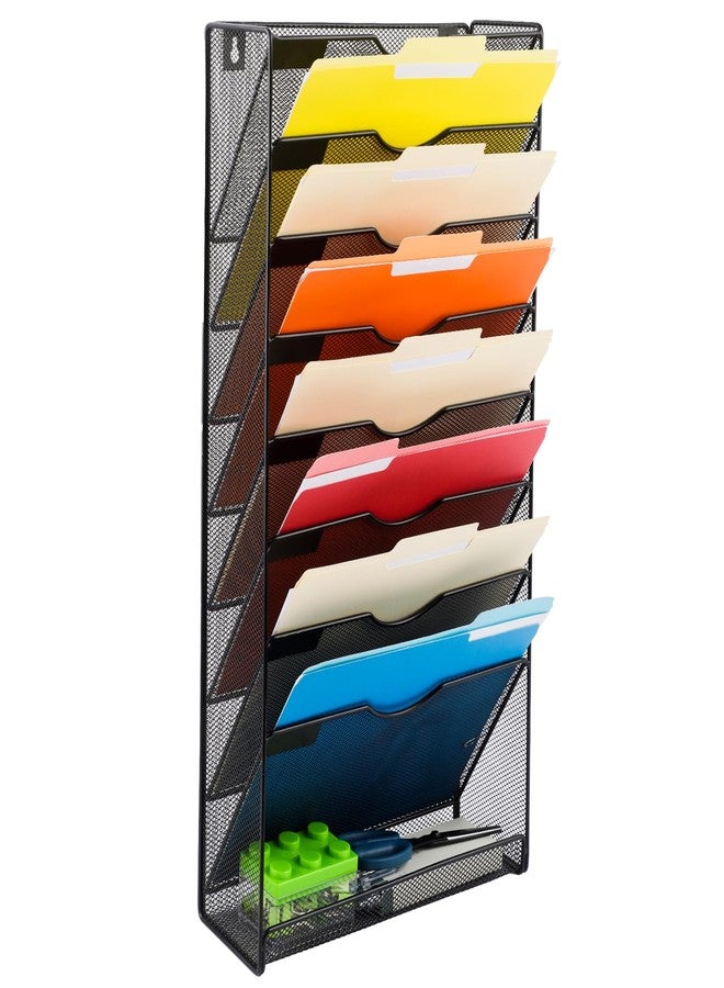 EASEPRES Desk File Organizer Mesh 9-Tier, Hanging Wall Mount Document Organization Stand, Desktop Vertical Mail Paper Folder Holder Rack with Bottom Tray for Office Home Cubicle Countertop, Black - Image 1