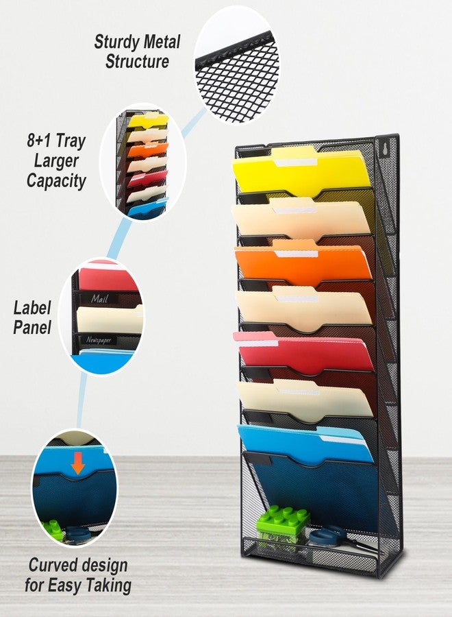 EASEPRES Desk File Organizer Mesh 9-Tier, Hanging Wall Mount Document Organization Stand, Desktop Vertical Mail Paper Folder Holder Rack with Bottom Tray for Office Home Cubicle Countertop, Black - Image 4