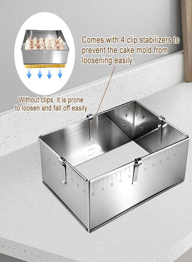 Velicber Stainless Steel Extensible Cake Ring Mold, 9 Inch to 18 Inch Adjustable Square Shaped Mousse Ring Nonstick Tiramisu Cake Mold for Baking Birthday Cake, Party Dessert, Kitchen DIY - Image 4
