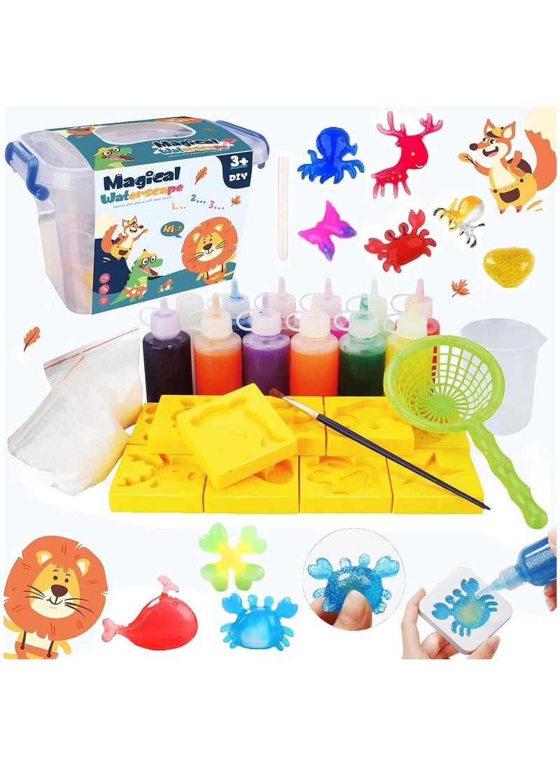 RATSAW Magic Water Elf Beads Toy Set with Box DIY Maker kit Jelly Sea Animal Creature Sensory Bin Set Toys for Children Over 3 Years Old 12 Colors 16 Molds - Image 1