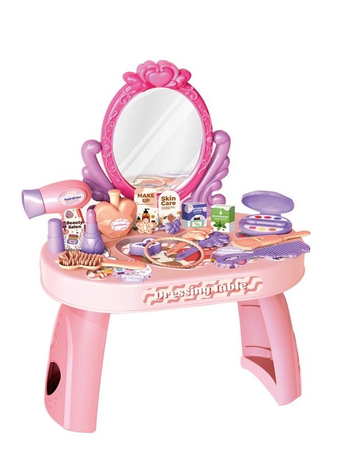 Educational Pretend Play Vanity Set for Girls, 30 Pcs Makeup Kit for Girls, Dressing Table,Toddler Makeup Dresser Table with Mirror, Hair Dryer & Beauty Accessories, Princess Toy Gift for Girls Ages 3+ - Image 5