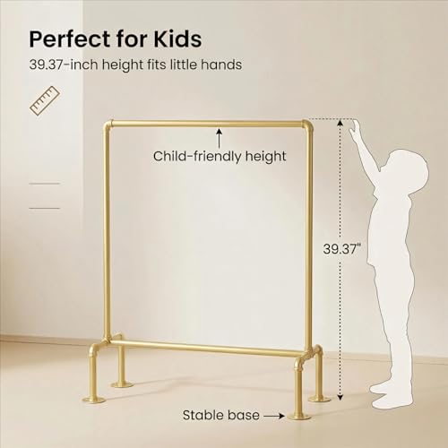 DOFURNILIM Kids Pipes Dress up Racks, Kids Clothing Racks, Child Garment Racks, Hanging Clothes Rod Storage Shelf Organizers Shelves Shelving, Gold Metal - Image 3