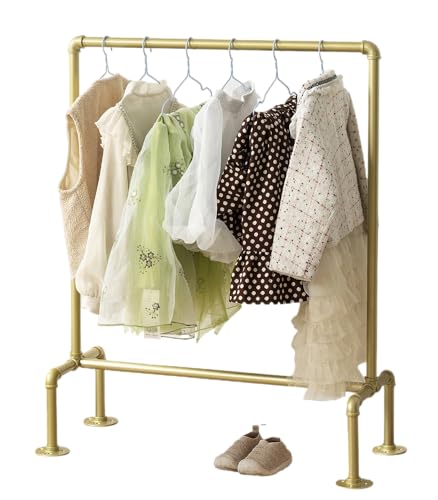 DOFURNILIM Kids Pipes Dress up Racks, Kids Clothing Racks, Child Garment Racks, Hanging Clothes Rod Storage Shelf Organizers Shelves Shelving, Gold Metal - Image 1