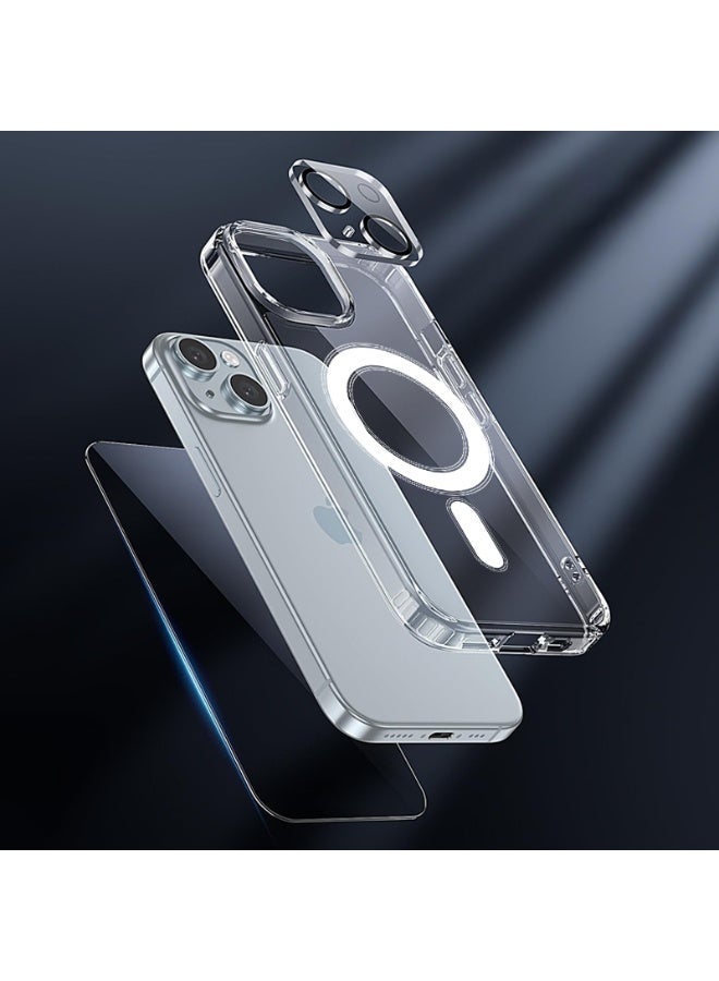 راكسوم جراب ماج سيف شديد التحمل 3 في 1 لهاتف آيفون 15 | حماية 360 درجة ضد الصدمات | غطاء ماج سيف | حماية العدسة | واقي شاشة زجاجي 9H - Image 1