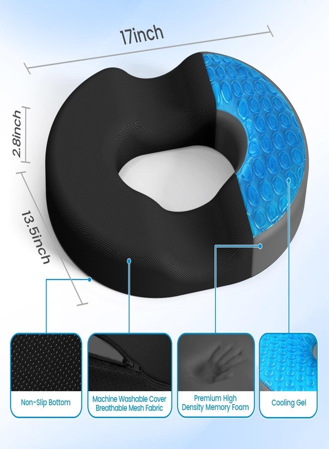 CushZone Donut Pillow Seat Cushion - Cooling Gel Floor Pillow, Memory Foam Floor Cushion for Office & Home, Car Seat, Hemorrhoids Pillow, Sciatica & Tailbone Pain Relief Chair Cushion, Black - Image 2